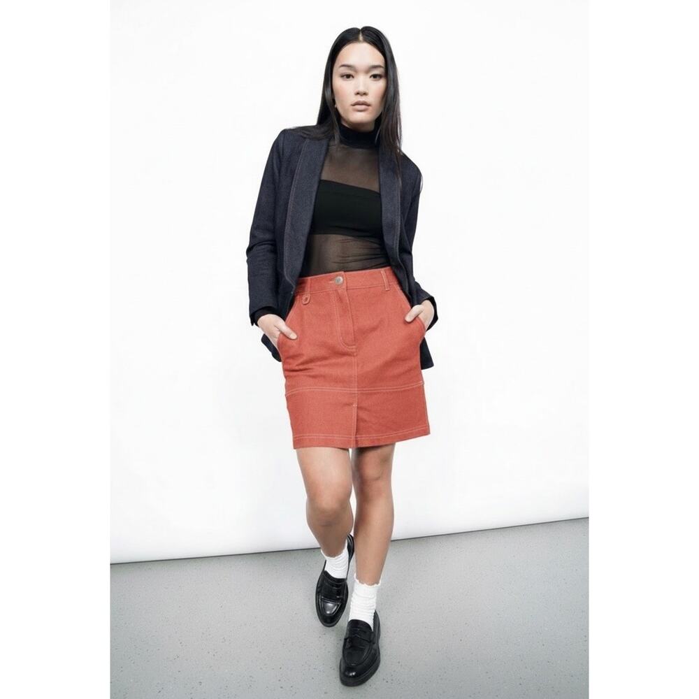 Wildfang The Essential Work Skirt Mini Chili Red Denim Size Small NWT